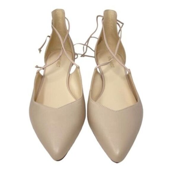 Nine West Shoes WMNS 11 Strappy Flats Eladiao Pointed Toe Criss Neutral Wedding - Picture 2 of 9